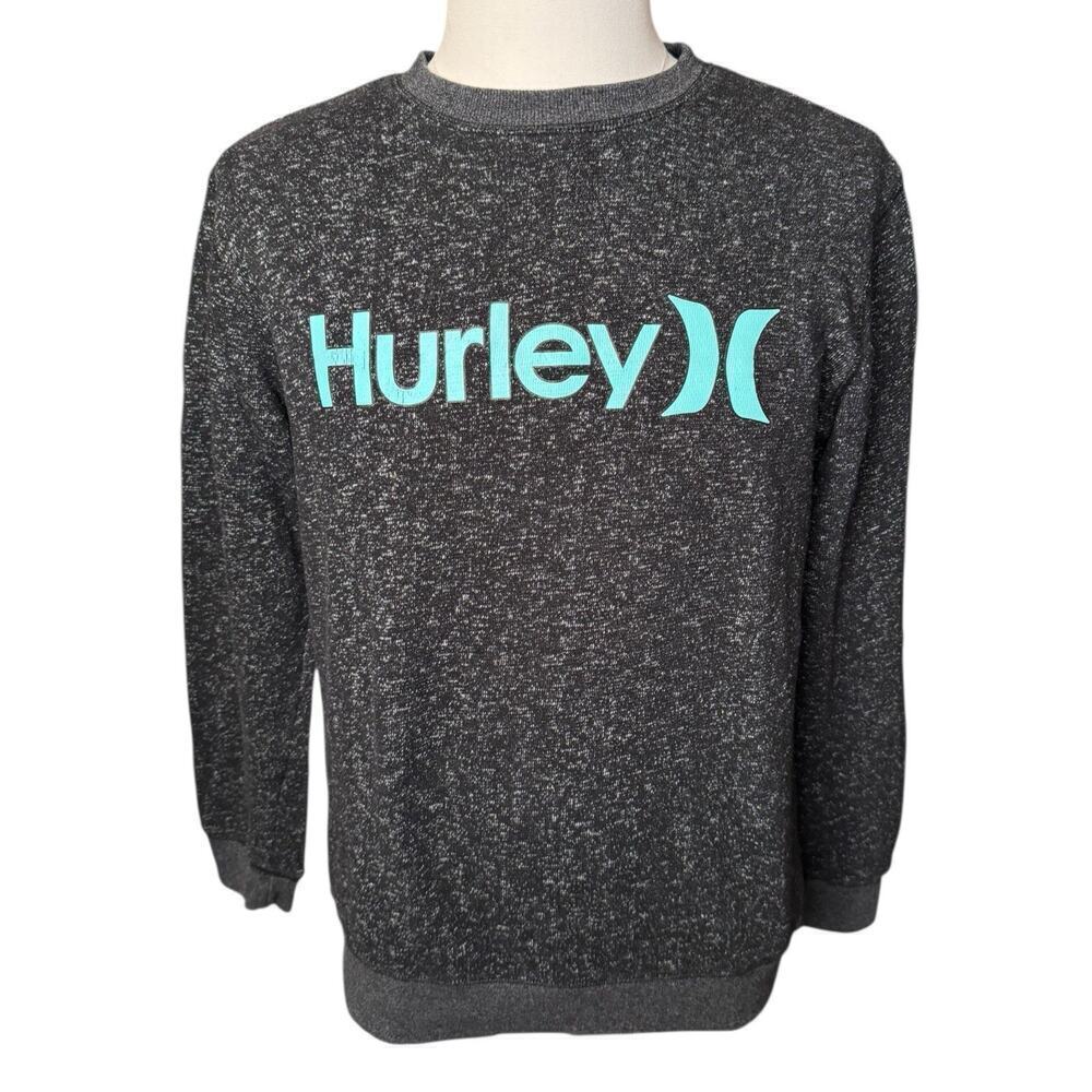 Hurley Crewneck Heathered Black Gray Pullover Sweatshirt Cotton Blend Mens Large